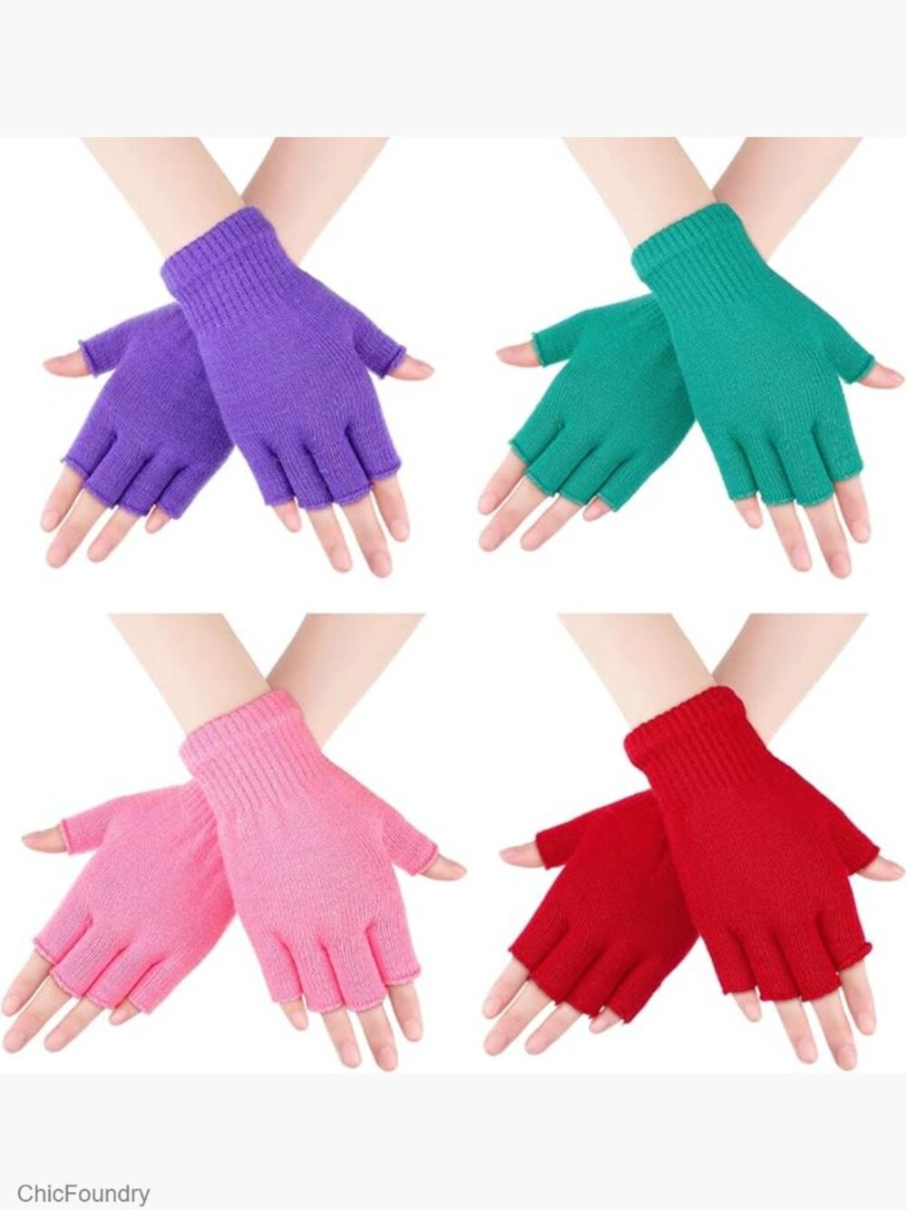 4 Pairs Fingerless Gloves Half Mittens Winter Knitted for Kids